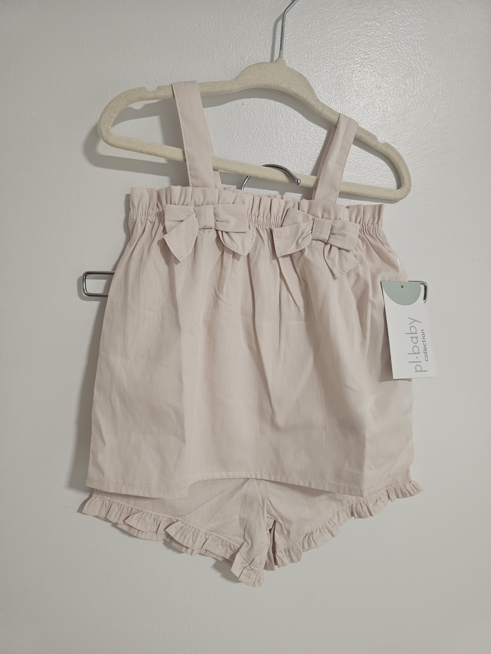 🧸2/20$ NWT PL Baby Pink Bow Top And Shorts Baby Matching Set 12M